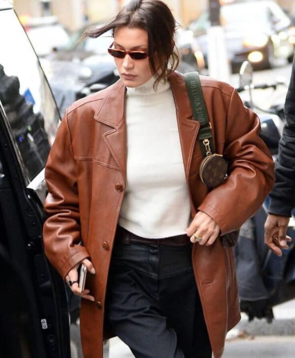 Premium Bella Hadid Leather Trench Coat
