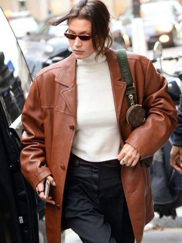 Premium Bella Hadid Leather Trench Coat