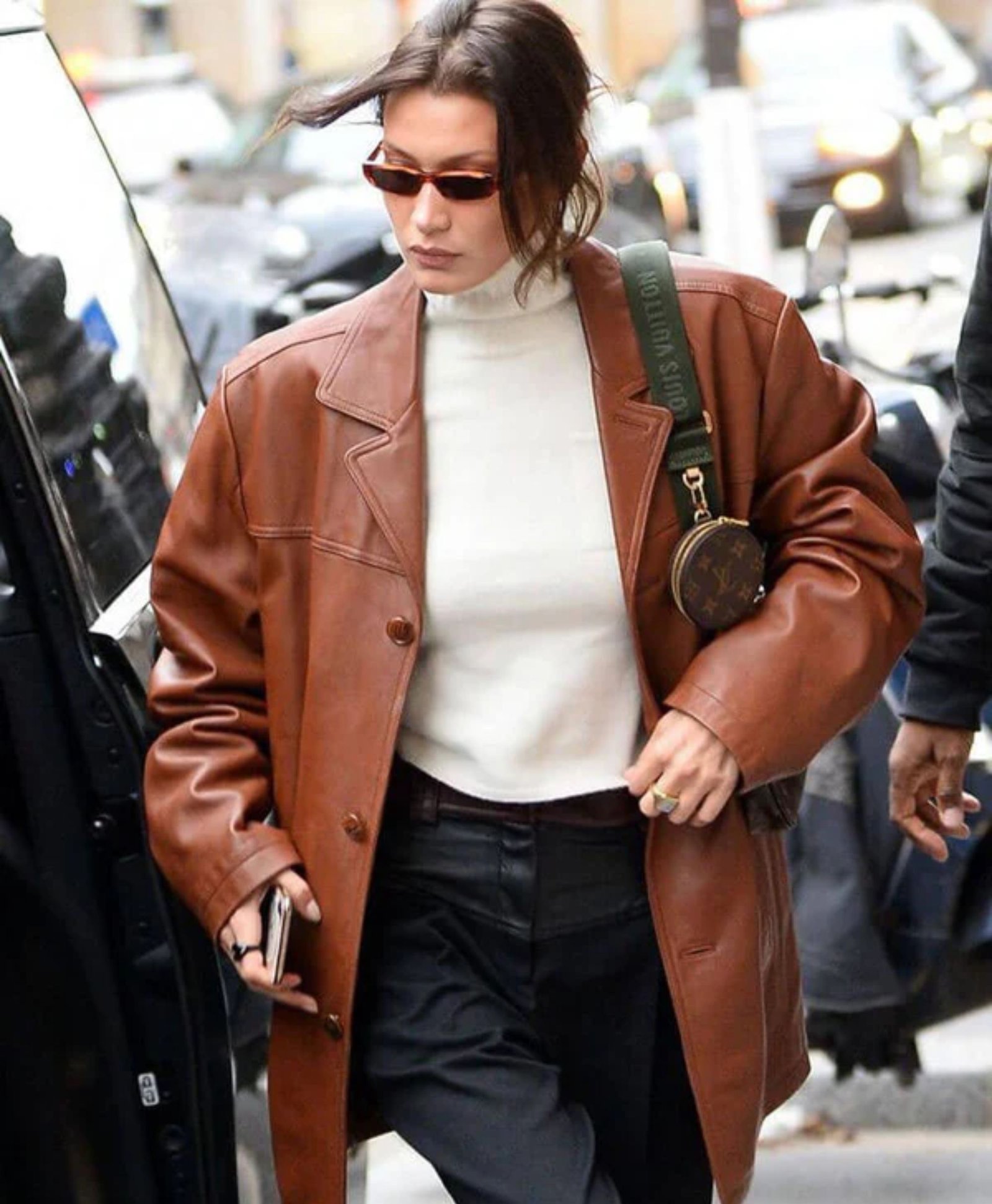 Premium Bella Hadid Leather Trench Coat Premium Bella Hadid Leather Trench Coat