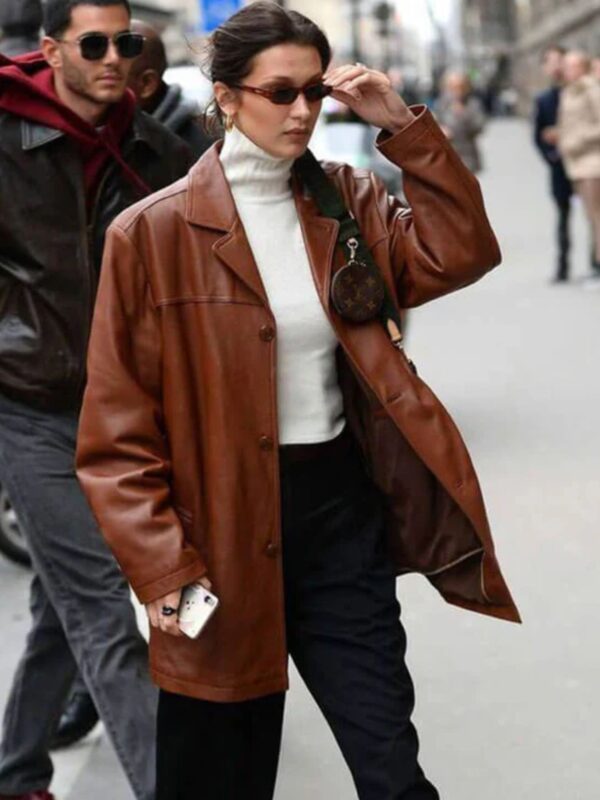 Premium Bella Hadid Leather Trench Coat