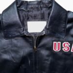 Premium Black Biker Leather Jacket USA Flag