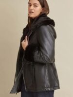 Premium Black Faux Fur Hooded Belted Leather Jacket