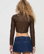 Premium Brown Women Cropped Leather Jacket