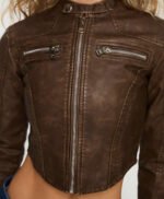 Premium Brown Women Cropped Leather Jacket