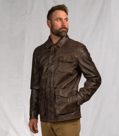 Premium Men's Brown Leather Barn Jacket
