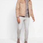 Premium Real Suede Trucker Jacket in Cappuccino Color Leather Jacket