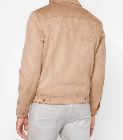 Premium Real Suede Trucker Jacket in Cappuccino Color Leather Jacket