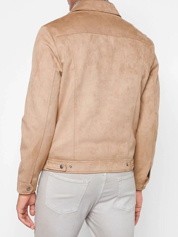 Premium Real Suede Trucker Jacket in Cappuccino Color Leather Jacket