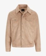 Premium Real Suede Trucker Jacket in Cappuccino Color Leather Jacket