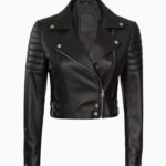 Premium Women Asymmetrical Black Cropped Moto Leather Jacket