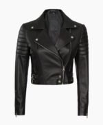 Premium Women Asymmetrical Black Cropped Moto Leather Jacket