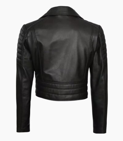 Premium Women Asymmetrical Black Cropped Moto Leather Jacket