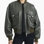 Premium Women Hooded Olive Leather Jacket