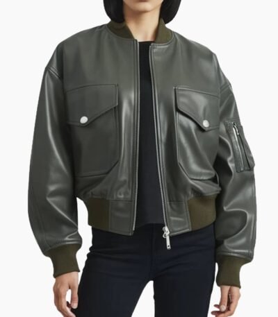 Premium Women Hooded Olive Leather Jacket