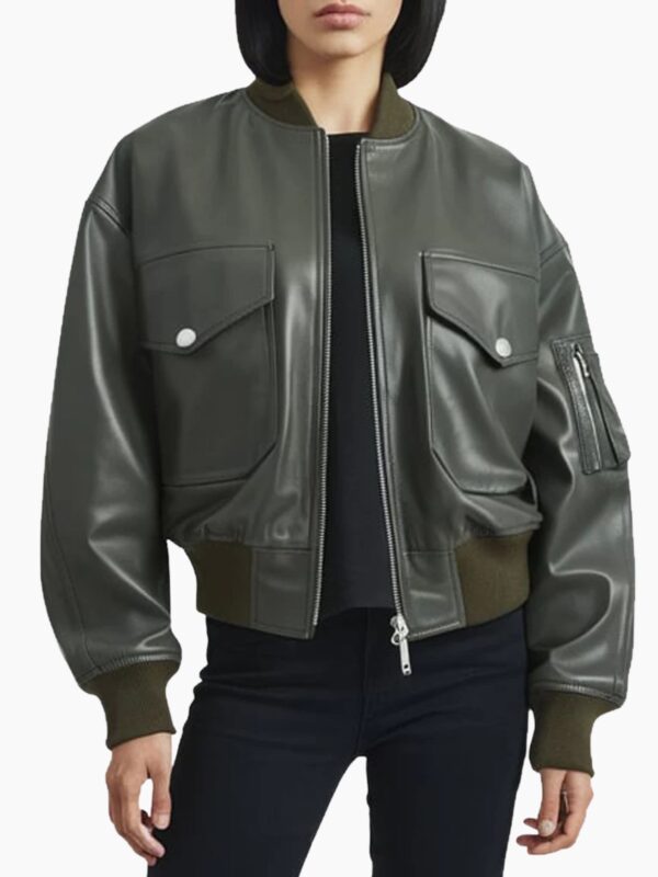 Premium Women Hooded Olive Leather Jacket