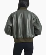 Premium Women Hooded Olive Leather Jacket