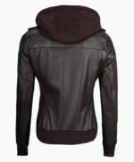 Premium Womens Dark Brown Rub Off Leather Jacket with Removable Hood