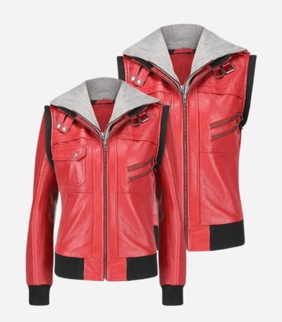 Premium Women's Hooded Red Leather Jacket