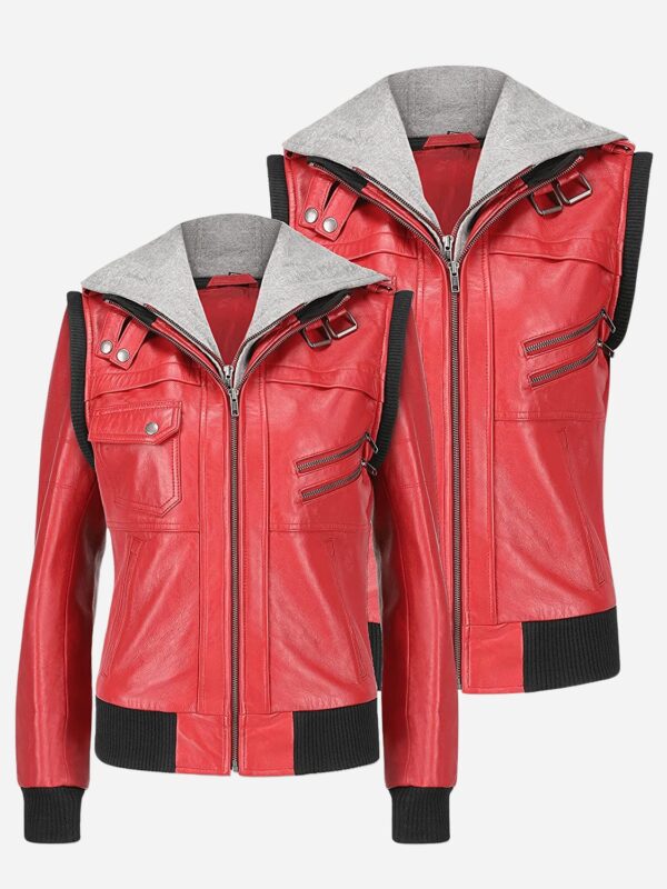 Premium Women's Hooded Red Leather Jacket
