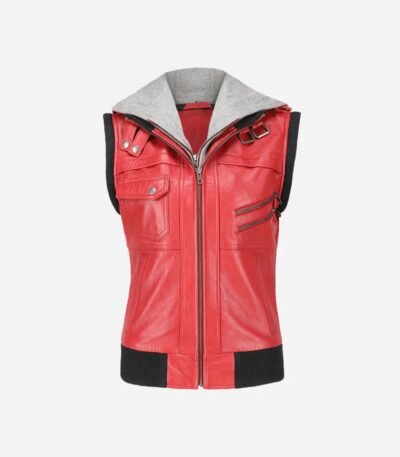 Premium Women's Hooded Red Leather Jacket