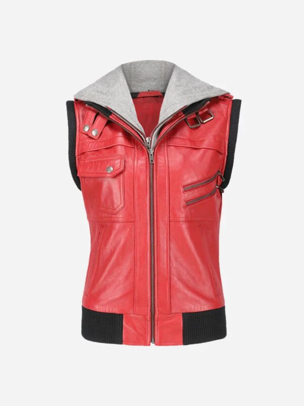 Premium Women's Hooded Red Leather Jacket