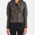 Quilted Distressed Brown Biker Jacket
