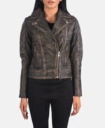 Quilted Distressed Brown Biker Jacket