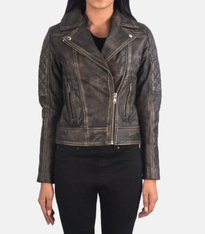 Quilted Distressed Brown Biker Jacket