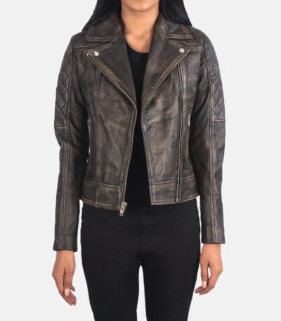 Quilted Distressed Brown Biker Jacket
