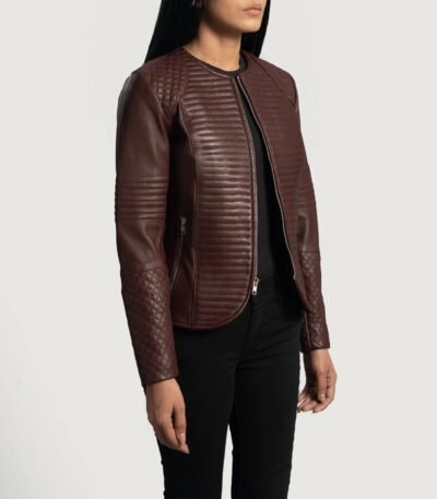 Quilted Maroon Leather Jacket