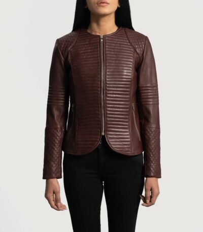 Quilted Maroon Leather Jacket