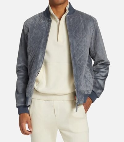Quilted Real Suede Bomber Style Leather Jacket