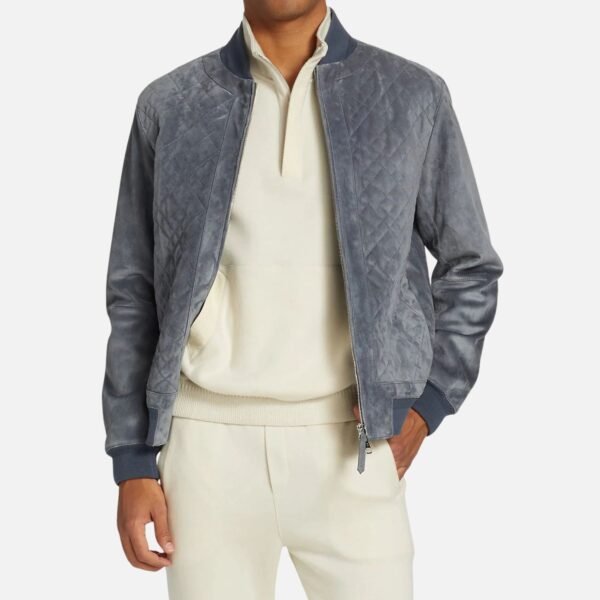 Quilted Real Suede Bomber Style Leather Jacket