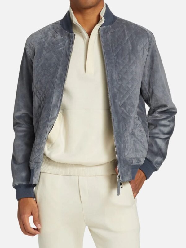 Quilted Real Suede Bomber Style Leather Jacket