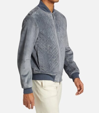 Quilted Real Suede Bomber Style Leather Jacket