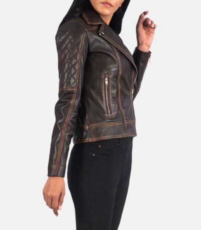 Quilted Vintage Brown Biker Jacket