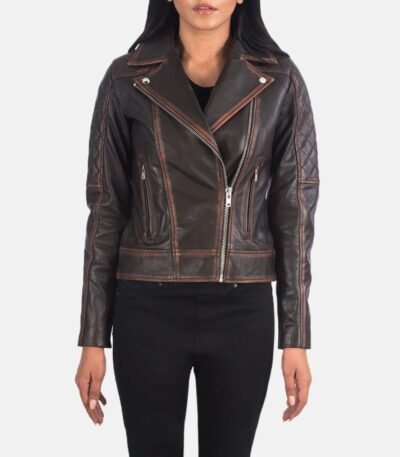 Quilted Vintage Brown Biker Jacket