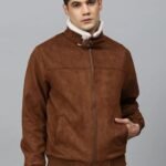 Real Brown Suede Faux Shearling Padded Style Jacket for Men