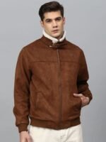 Real Brown Suede Faux Shearling Padded Style Jacket for Men