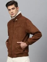 Real Brown Suede Faux Shearling Padded Style Jacket for Men