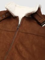 Real Brown Suede Faux Shearling Padded Style Jacket for Men