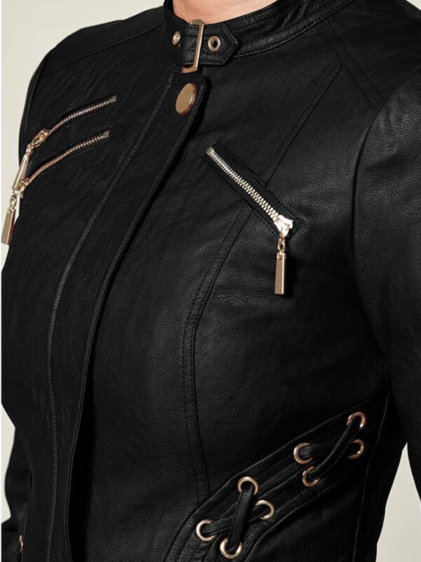 Real Leather Lace Up Jacket