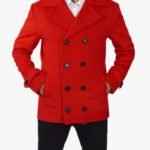 Red Double Breasted Wool Peacoat Mens