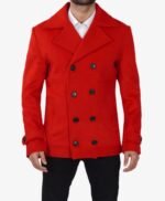 Red Double Breasted Wool Peacoat Mens