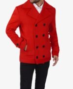 Red Double Breasted Wool Peacoat Mens