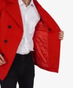 Red Double Breasted Wool Peacoat Mens