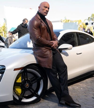 Red Notice Movie Dwayne Johnson Decant Leather Coat
