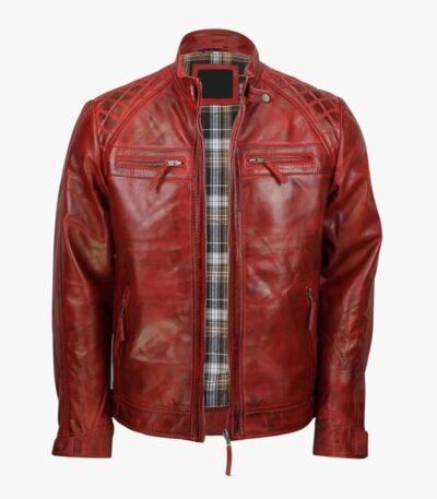 Red Vintage Biker Leather Jacket
