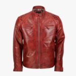 Red Vintage Biker Leather Jacket