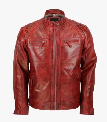 Red Vintage Biker Leather Jacket